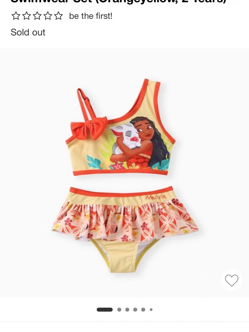 PatPat, Disney Moana and Pua, Girl’s 5Y/6Y, two-piece yellow & orange swimsuit.